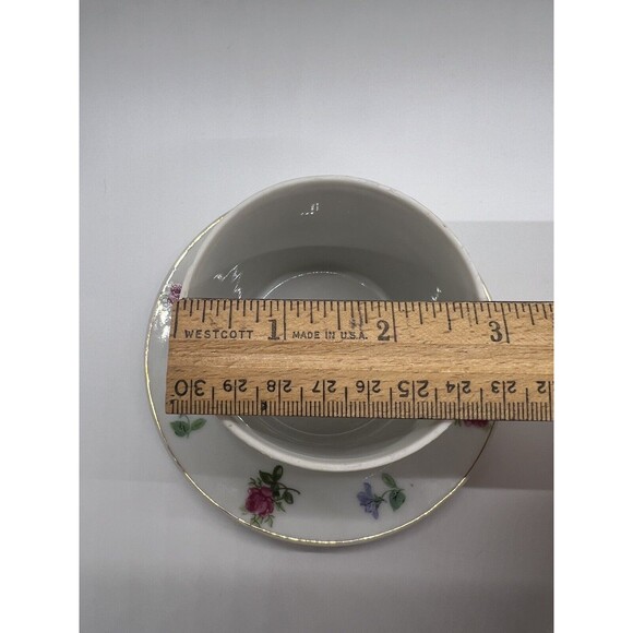 Vtg. White Porcelain Blue Pink Roses Jam Jar Sugar Bowl & Lid Floral UndePlate - Picture 10 of 14